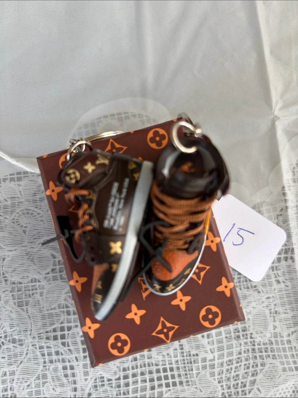 15,One Pair of Louis Vuitton Logo Brown & Orange Monogram Mini Sneaker Keychain - Picture 6 of 8